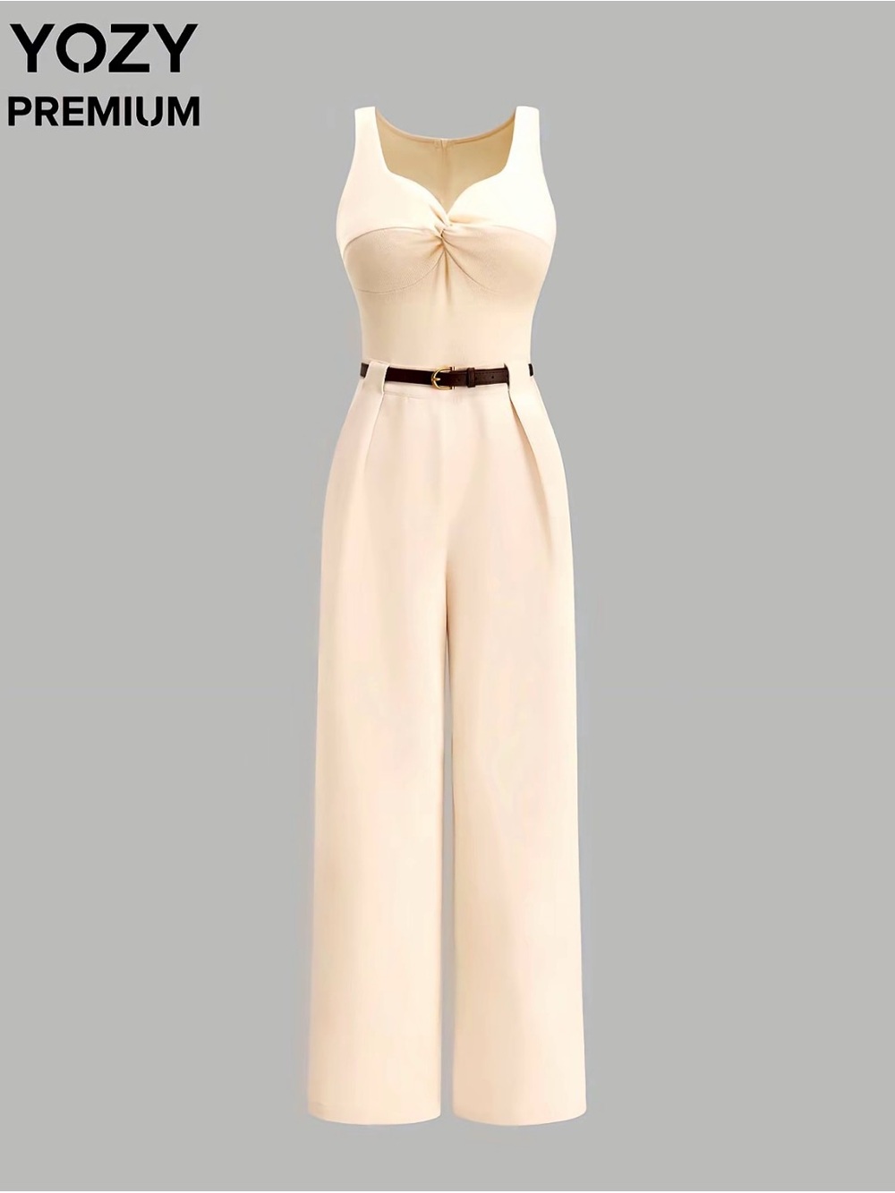 Cream Wide-Leg Jumpsuit with Belt